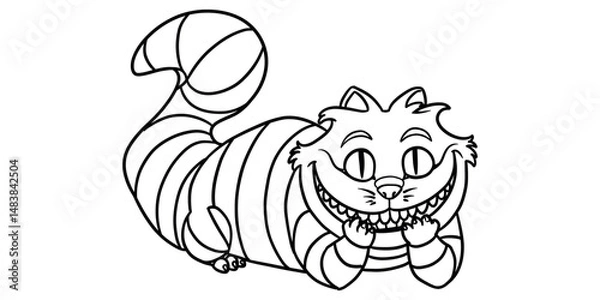 Fototapeta Cartoon cat with a grin on a transparent background, isolated smiling cat vector outline
