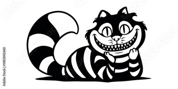 Fototapeta Cartoon cat with a grin on a transparent background
