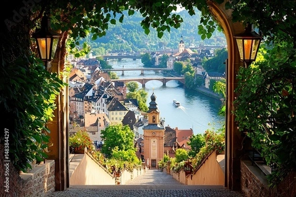 Obraz Scenic View of Heidelberg Germany from an Archway