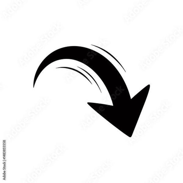Fototapeta A bold, black arrow curves downward, suggesting movement and direction.