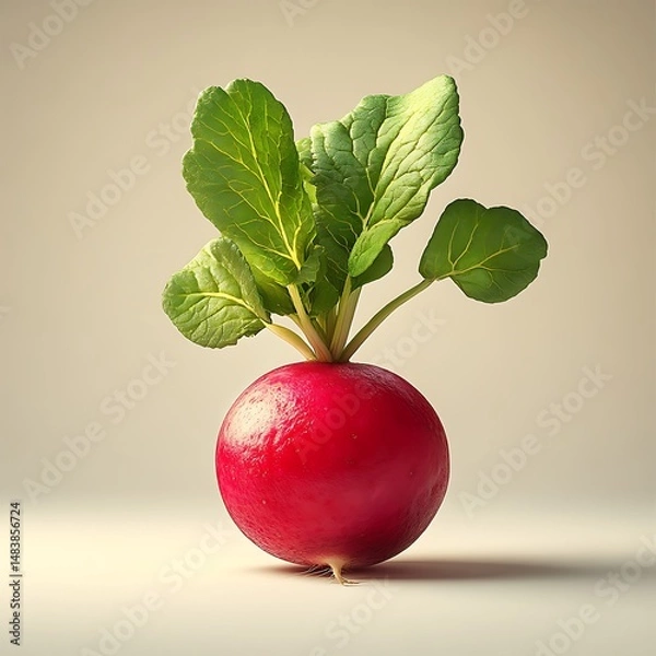 Fototapeta Fresh red radish with leafy green top on table high resolution picture