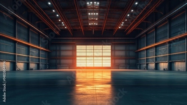 Fototapeta Large empty aviation hangar with full light exposure, no equipment inside