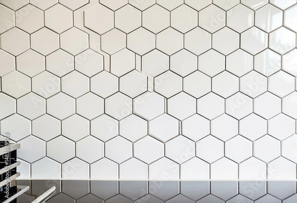 Fototapeta A white tiled wall with a hexagonal pattern.