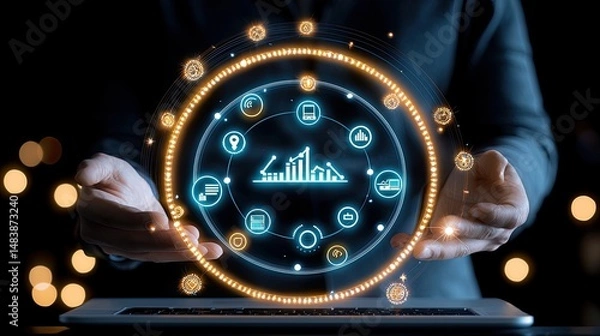 Fototapeta Person Displays Digital Business Analytics Dashboard