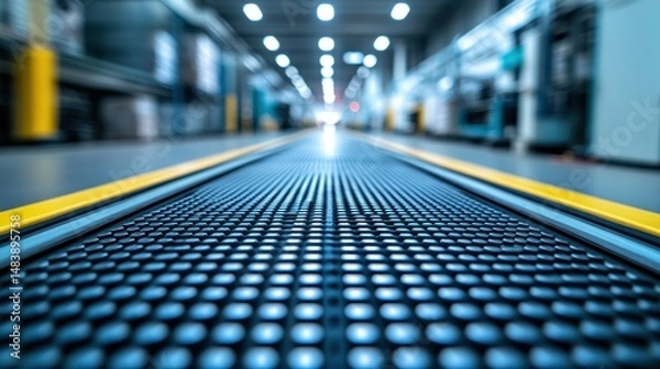 Fototapeta Conveyor Production line in factory, leading towards light