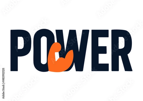Fototapeta POWER letters negative space logo design with muscle ball . creative typography monogram vector