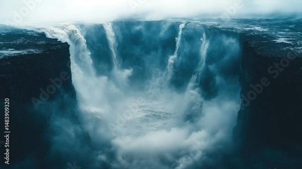 Fototapeta Powerful waterfall cascading down dramatic cliffs