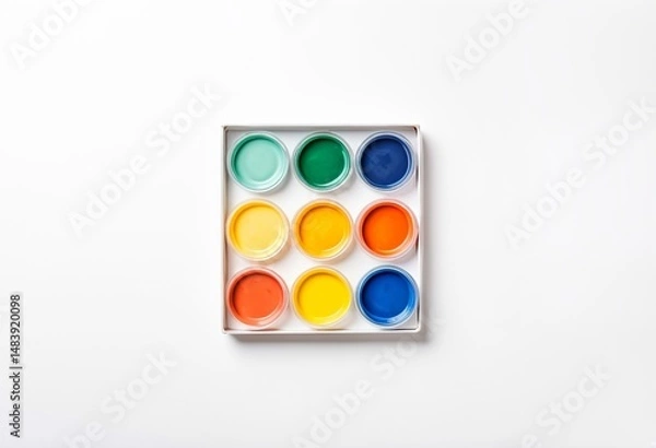 Obraz A circle of paint cans with different colors of paint.