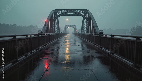 Obraz Rainy bridge with foggy view at dusk