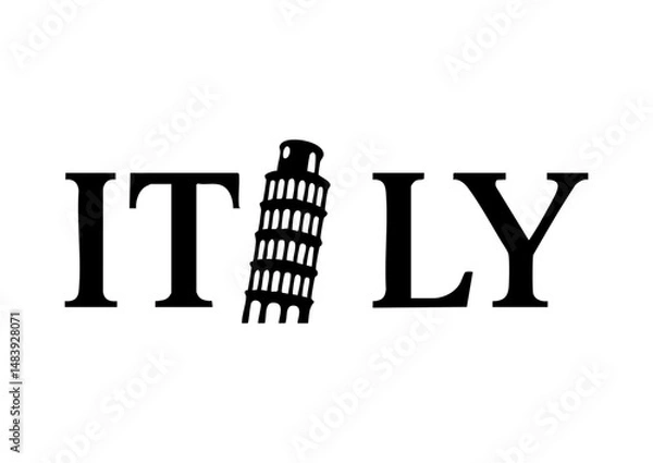 Fototapeta ITALY letters negative space logo design with tower creative typography monogram vector