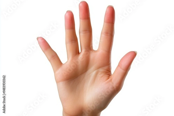 Fototapeta Woman hand shows heart shape isolated on white background, with clipping path.  Five fingers. Full Depth of field. Focus stacking. PNG