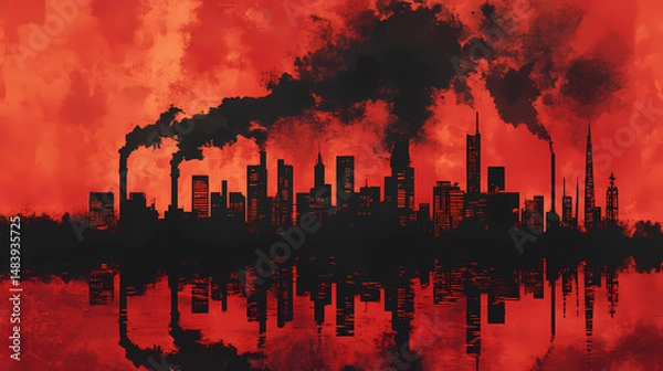 Fototapeta stylized red city skyline smoke