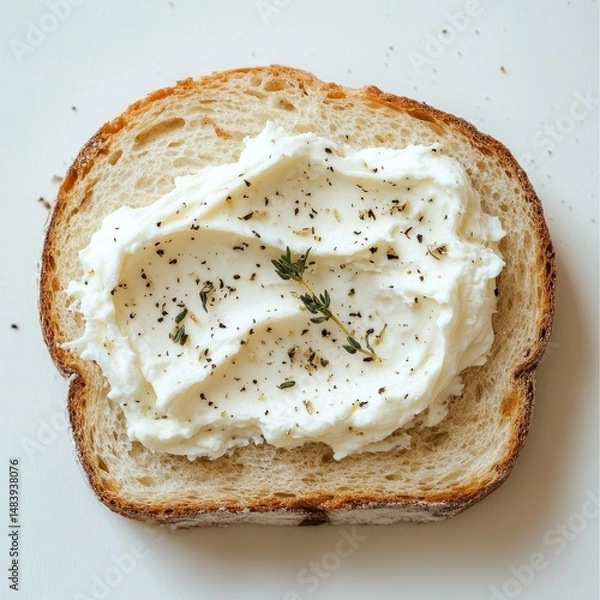 Obraz Bread and cream cheese on white backround, top view