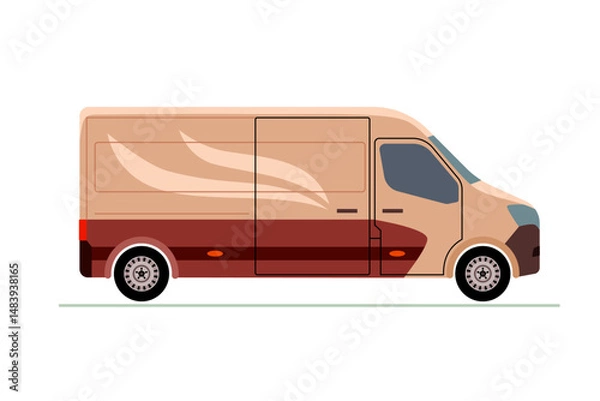 Obraz Modern delivery van vector illustration. Cargo transportation vehicle, isolated side view, commercial minibus. Logistic service vehicle, car with sliding door.