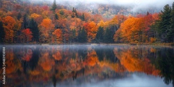 Obraz Autumn landscape reflected in Canadian mountain lake