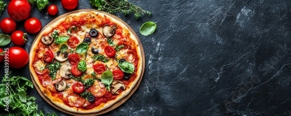 Obraz Vibrant pizza toppings on a blank surface seen from above