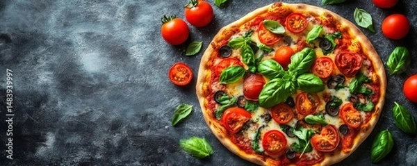 Obraz Vibrant pizza toppings on a blank surface seen from above