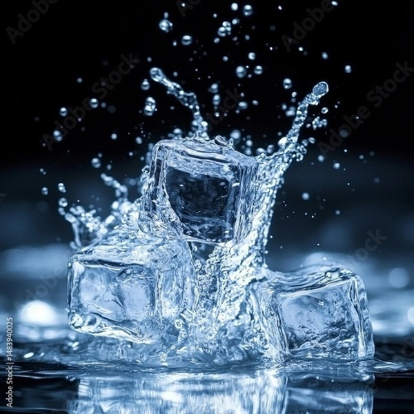 Obraz Splashing cold refreshment with ice cubes flowing