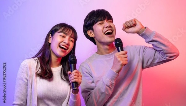 Fototapeta カラオケで歌う男女