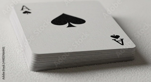 Fototapeta Ace of spades tops a full deck of playing cards offering luck and strategy game play