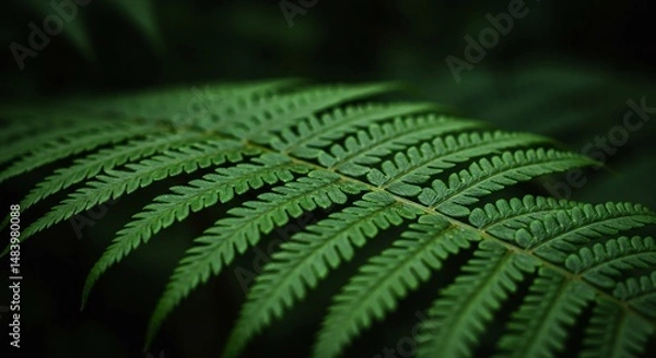 Fototapeta Close up of a vibrant green fern frond displaying intricate details in nature