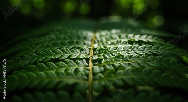 Fototapeta Close-up of vibrant green fern frond showcasing intricate leaf pattern in natural light