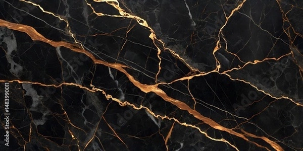 Fototapeta Elegant black marble texture with golden veins perfect for luxury backgrounds and designs