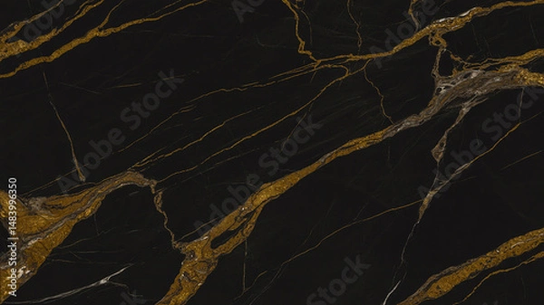 Obraz A high-resolution photograph of black marble with dramatic golden-brown veining