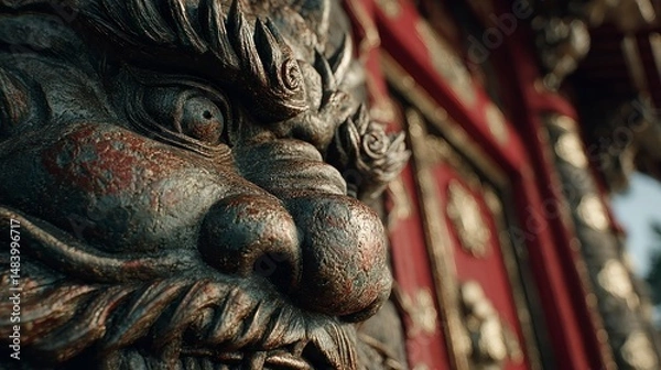 Fototapeta Intricate Sculpture of a Mythical Creature with Detailed Features and Expressive Eyes