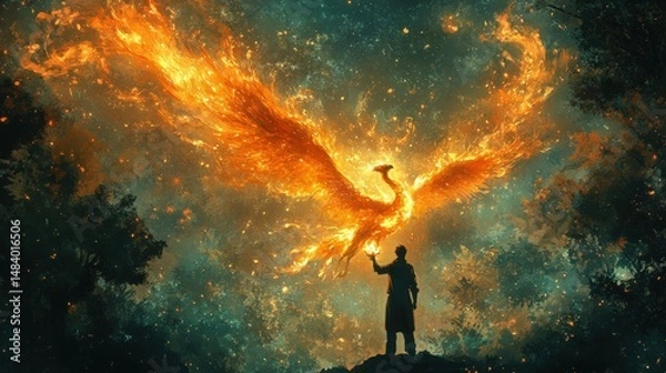 Fototapeta Fiery Phoenix, celestial scene