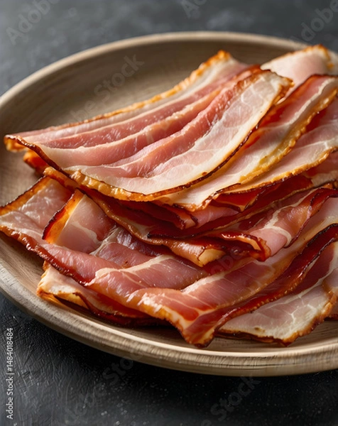 Fototapeta Savory Turkey Bacon Strips with Overlapping Layers