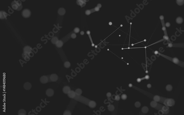 Fototapeta Abstract background. Molecules technology with polygonal shapes, connecting dots and lines. Connection structure. Big data visualization.