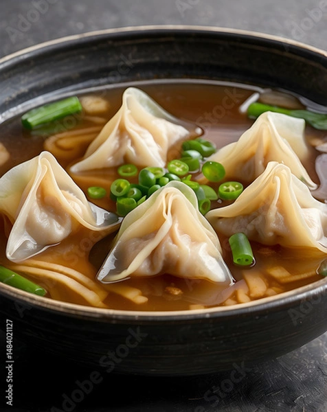 Fototapeta Golden Broth Beef Won Ton Soup