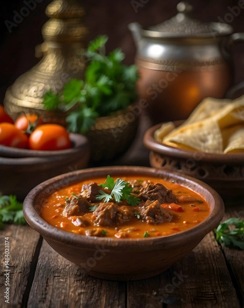 Fototapeta Spiced Beef Saltah with Fenugreek Sauce