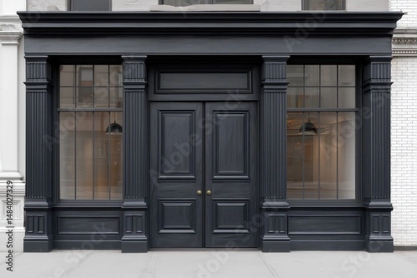 Fototapeta Realistic storefront mockup, local shop store glass window, small business commercial branding showcase
