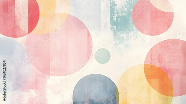 Fototapeta Abstract canvas showcasing playful intermingling of pastel watercolor circles art