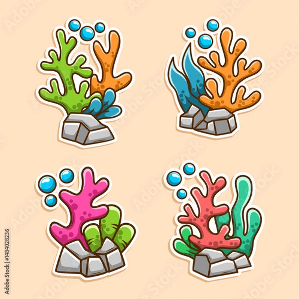 Obraz sea coral under water doodle hand draw collection set