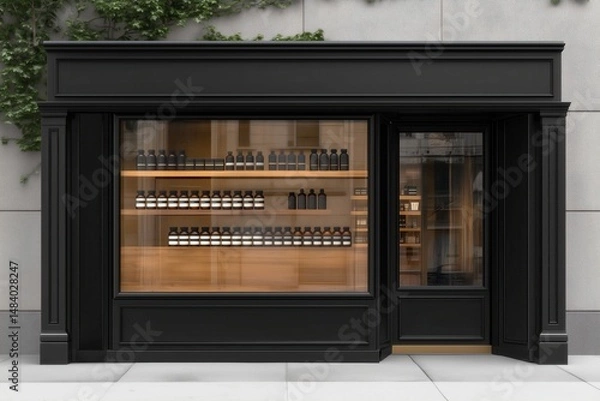 Fototapeta Realistic storefront mockup, local shop store glass window, small business commercial branding showcase
