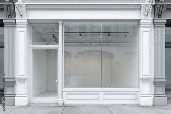 Fototapeta Realistic storefront mockup, local shop store glass window, small business commercial branding showcase