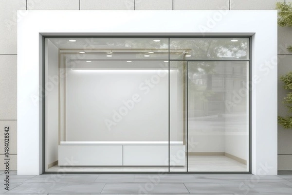 Fototapeta Realistic storefront mockup, local shop store glass window, small business commercial branding showcase