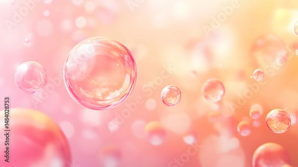 Fototapeta Dreamy pink background with translucent spheres floating in a soft light ambiance