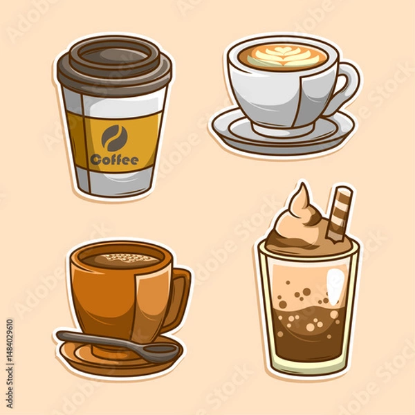 Obraz Coffe drink doodle sticker hand draw collection set
