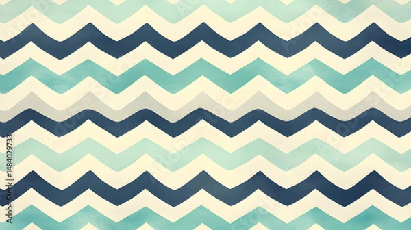Fototapeta Modern watercolor zigzag pattern in shades of blue and gray creating seamless design