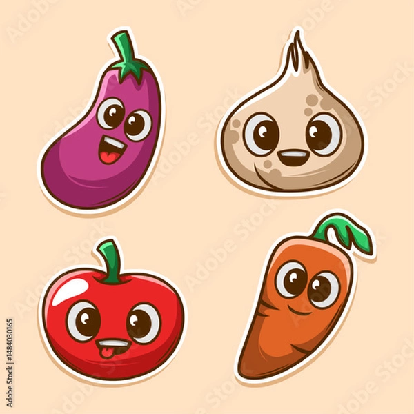 Obraz food seasoning vegetables cute character set