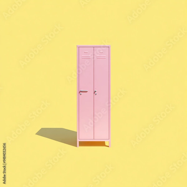 Fototapeta Modern Pink Yellow Lockers Elegant Interior Design Bright Minimalism Two-door Object Metal Storage Vibrant Furniture Stylish Decor Retro Fashionable Lifestyle School Environment Home Workspace
