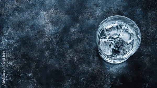 Fototapeta Clear ice in a glass on textured dark surface