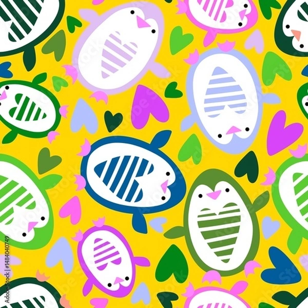 Fototapeta Christmas animals seamless penguin pattern for wrapping paper and fabrics