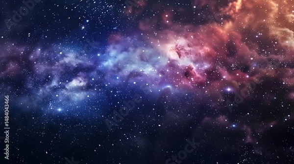 Fototapeta Vibrant Nebula Displaying Purple Pink And Blue Hues With Sparkling Stars