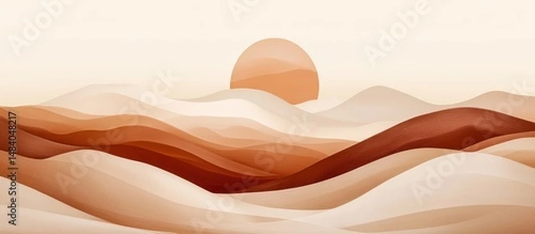 Fototapeta Abstract minimalist landscape illustration in warm earth tones with flowing shapes and lines.