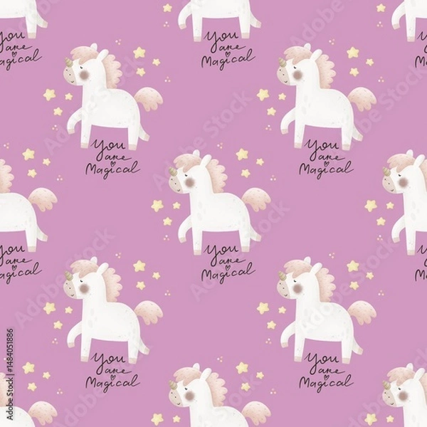 Obraz seamless pattern with cartoon unicorns. Magic. Colorful illustration flat style for kids. Animals. hand drawing. baby design for fabric, print, wrapper